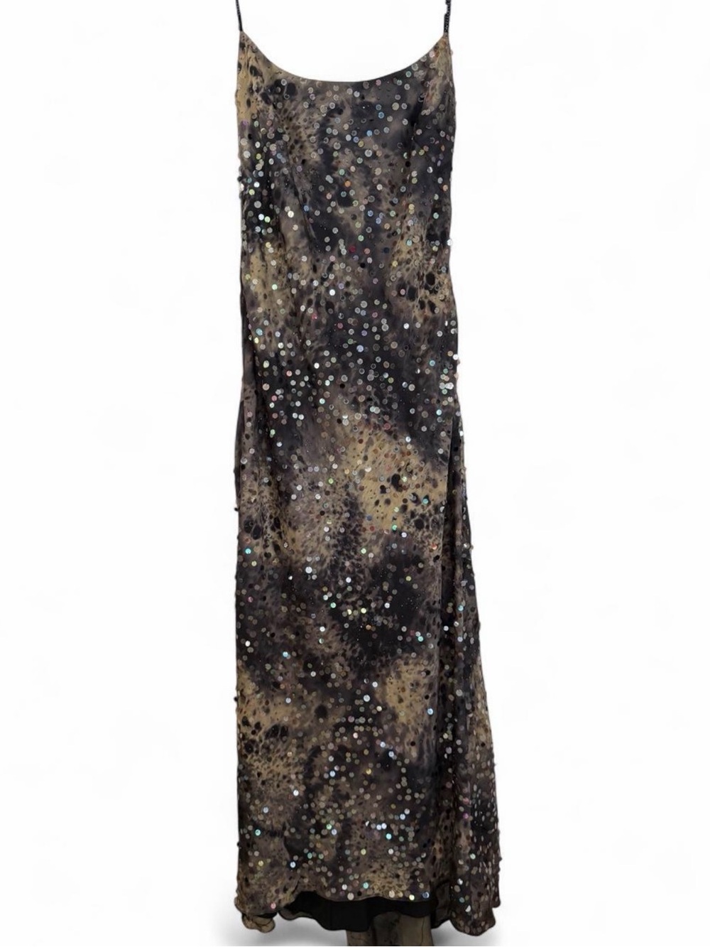 Vintage Gilar Formal Dress in Black and Gold/Tye-Dye Effect with matching scarf